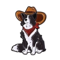 Cartoon Border Collie enamel pin wearing a brown cowboy hat and red bandana badge - Cowboy Border Collie Style (QHXZ4182)