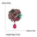 Elegant Peony flower brooch with purple rhinestones and red teardrop pendant - Rose Red