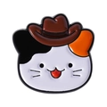 Cartoon calico cat pin with cowboy hat and red tongue detail made of enamel metal - Tongue Out Cowboy Cat Style (QHXZ4699)