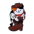 Cute enamel cat pin in cowboy hat and brown boot, cartoon metal animal brooch - Cowboy Cat in Boot Style (QHXZ4701)