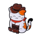 Cute calico cat enamel pin in cowboy hat and boots, made of premium metal alloy - Cowboy Calico Cat Behind Boot Style (QHXZ4702)