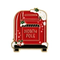 Weihnachtliche Nordpol Emaille-Anstecknadel in Rot mit goldenem Rand und Schnee - Kreativer Weihnachtsbriefkasten-Stil (QHXZ5682)