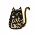 Funny black cat lady enamel pin badge with pink heart details and gold metal edges - Black Cat Lady (XZ1606)
