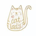 Cute white enamel cat lady brooch with gold lettering and pink heart pin badge - White Cat Lady (XZ1607)