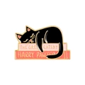 Funny black cat pin sleeping on books with Great Catsby and Harry Pawter puns - Cat Reading Books (xz2378)