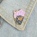 Starry universe enamel heart brooch on light blue denim jacket with golden stars - Anatomical Heart Galaxy Brooch (XZ2199)