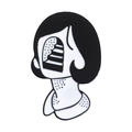 Black and white enamel lapel pin featuring a surrealist woman silhouette with stairs - Black And White Portrait (XZ1892)