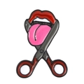 Pop art style enamel pin featuring red lips with a tongue and grey scissors design - Scissors Red Lips (XZ1708)