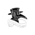Creative black plague doctor enamel pin with 'My time has come' scroll text - Doctor With Banner Text (XZ2881)