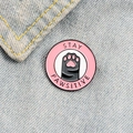 Creative cartoon grey cat paw enamel pin with Stay Pawsitive text on denim fabric - Pink Cat Paw (XZ2781)