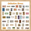 Detailed flat lay of vintage style paper stickers featuring retro movie tickets and labels - 50 Sheets/Pack