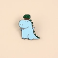 Cute light blue dinosaur enamel pin with green tree detail for clothing and bags - Cute Blue Dinosaur (XZ2280)