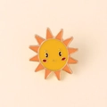 Cute enamel sun brooch with smiling face and orange rays in golden metal finish - Smiling Sun (XZ2063)
