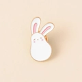 Cute white enamel rabbit brooch with pink ear details and golden alloy finish - Squinting White Rabbit (XZ1877)
