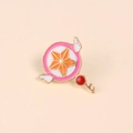 Star key enamel brooch pin with pink ring, golden star, and white wings design - Star Key Magic Wand (XZ207)