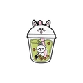 Detail of cartoon rabbit bubble tea enamel pin with vibrant colors and precise metal lines - Rabbit Milk Tea Style (XZ3707)