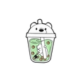 Cartoon enamel pin featuring Ice Bear from We Bare Bears inside a green bubble tea cup - White Bear Milk Tea Style (XZ3705)