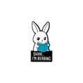 Cute cartoon white rabbit enamel pin holding a blue book with Shhh I'm Reading text - Reading Rabbit (XZ3617)