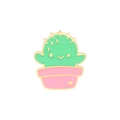 Cute cartoon cactus enamel pin in pink pot with green succulent and gold metal plating - Smiley Cactus Pink Pot Style (XZ3650)