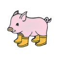 Süße rosa Emaille-Schweinchen-Anstecknadel mit gelben Gummistiefeln für Taschen und Jacken - Regenstiefel Schwein Stil (XZ1623)