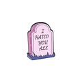 Spilla smaltata a forma di tomba rosa con testo I HATED YOU ALL in stile punk - Lapide Rosa I HATED YOU ALL (XZ3899)