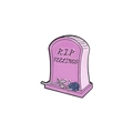 Pink tombstone enamel pin with R.I.P FEELINGS text and blue rose flower detail - Pink Tombstone RIP FEELINGS (XZ3900)