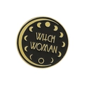 Retro-Emaille-Pin Witch Woman in Schwarz und Gold mit Mondphasen-Grafiken - Mondphase Hexe Rund Stil (XZ3920)