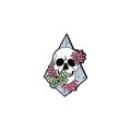 Skull and pink flowers enamel pin with blue diamond background on alloy brooch - Skull Flower and Butterfly (XZ3942)