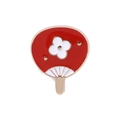 Japanse rode waaier speld met witte pruimbloesems en goudkleurige emaille afwerking - Rode Pruimenbloesem Waaierstijl (XZ2601)