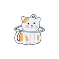 Broche en émail chat mignon avec un chaton blanc et un hula hoop bleu clair - Chat Tacheté Avec Cerceau (XZ5544)