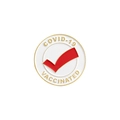 White and gold COVID-19 Vaccinated enamel pin with a red check mark and metallic finish - White Gold Border Check Style (XZ4531)