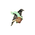 Gothic raven enamel pin with Solitude ribbon and dark brown rose detail - Raven Rose Ribbon Style (XZ3032)