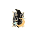 Broche en émail de corbeau avec cadre doré et croissant de lune orange sur blanc - Style Corbeau dans Cadre Lune (XZ3034)