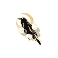Broche en émail corbeau volant avec croissant de lune dorée et nuages blancs stylisés - Style Corbeau Lune Nuage (XZ3036)