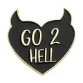 Black heart enamel pin with devil horns and gold Go 2 Hell lettering detail - Devil Heart (XZ6859)