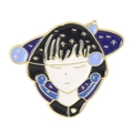 Dreamy starry sky girl enamel pin badge with gold-plated metal finish and blue accents - Starry Sky Girl Style (WY2902)
