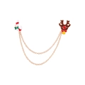 Christmas reindeer and candy cane enamel brooch with double gold connection chains - Reindeer Candy Cane Double Pin (XZ5295)