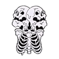Gothic style enamel pin with a unique melting double skeleton design in black and white - Fused Double Skeleton Style (XZ7316)