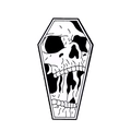 Punk alloy enamel pin featuring a black and white skull inside a coffin hexagon frame - Coffin Skull Style (xz7317)