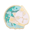 Broche en émail japonais avec masque de chat blanc et vagues de mer, finition dorée - Style Masque de Renard (XZ6533)