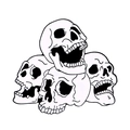 Punk style stack of four black and white skull enamel pins for Halloween outfits - Stacked Skulls Style (XZ7318)