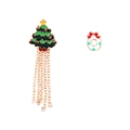 Orecchini natalizi asimmetrici con albero a nappe e piccolo ciondolo a ghirlanda bianca - Orecchini Nappa Albero di Natale Corona (XZ5308)