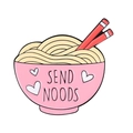 Pin de esmalte de cuenco de ramen rosa con texto Send Noods y detalle de corazón - Cuenco de Fideos (XZ7177)