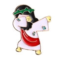 Detailed view of Jesus enamel pin in trendy dab pose with vibrant colors and gold outline - Dabbing Cartoon Figure Style (W7811)