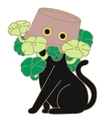Niedliche schwarze Katzen-Emaille-Anstecknadel im lila Blumentopf mit grünen Pflanzen - Blumentopfkopf Schwarze Katze (XZ7894)