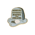 Cartoon tombstone enamel pin featuring Squidward's hopes and dreams in grey and gold - Tombstone Memorial Quote Style (XZ8268)