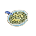 Creative oval bowl enamel pin with Fuck You text in dark green and gold trim - Funny Soup Bowl Style (XZ8269)