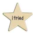 Star-shaped gold alloy badge with 'i tried' inscription for clothing and bags - I Tried Star (XZ7741)