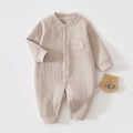 Detailed quilted texture of beige infant romper with star moon pattern and baby embroidery - Thermal Light Gray Star Moon Romper