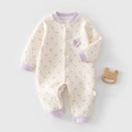 Tutina trapuntata neonato bianco avorio con stampa floreale e bordi viola morbidi - Floreale Viola / 59cm